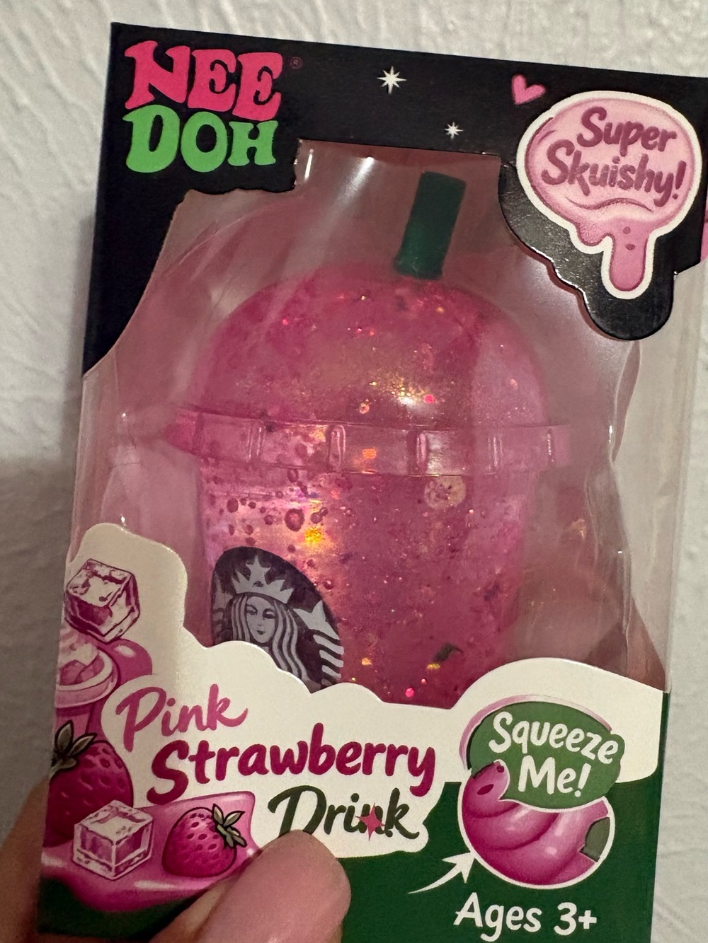 Starbucks Cup pink glitter Squishy with fruit inside sugar material regular size